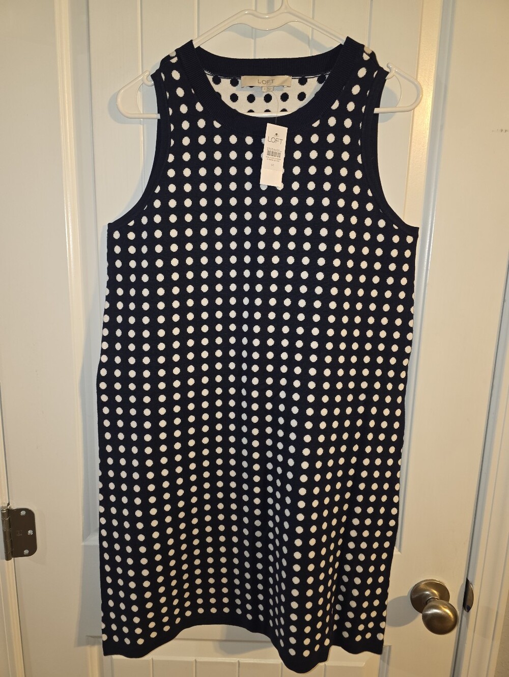 LOFT Navy and White Polka Dot Sleeveless Min Knit Dress NWOT Medium